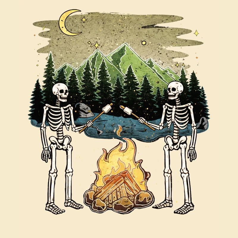 Camp de camping nocturne Marshmallow au feu de camp Skeleton