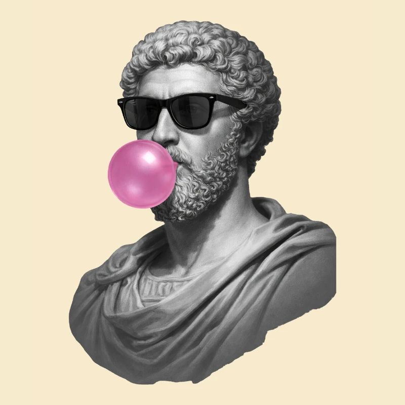 Marcus Aurelius with chewing gum and sunglasses