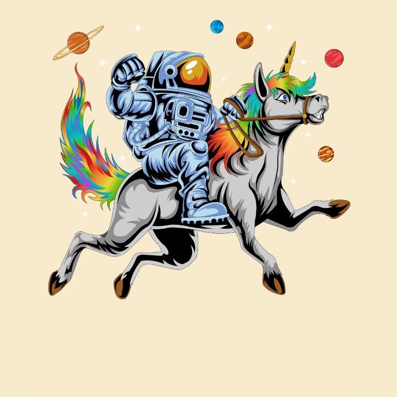 Astronaut Riding Rainbow Unicorn in Outer Space