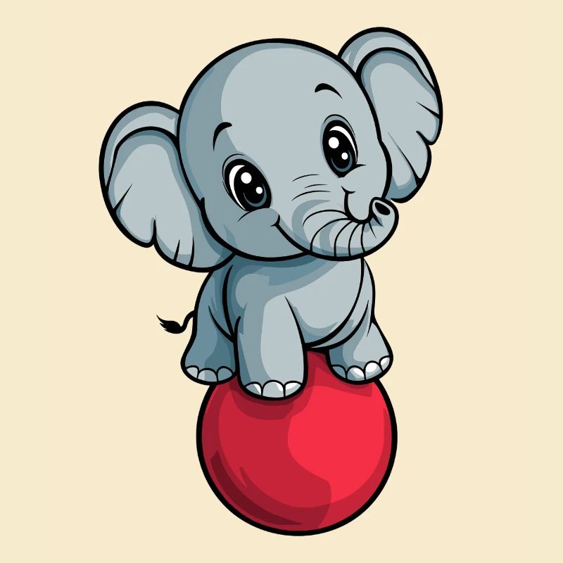 Elephant balancing on red ball
