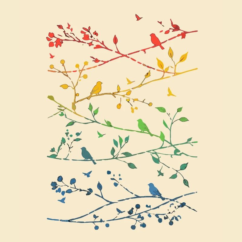 Rainbow branches and birds