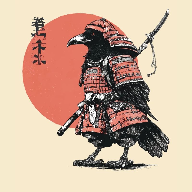 Samouraï Corbeau en Armure Coucher de soleil