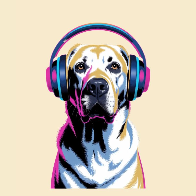 Labrador mit Kopfhörern