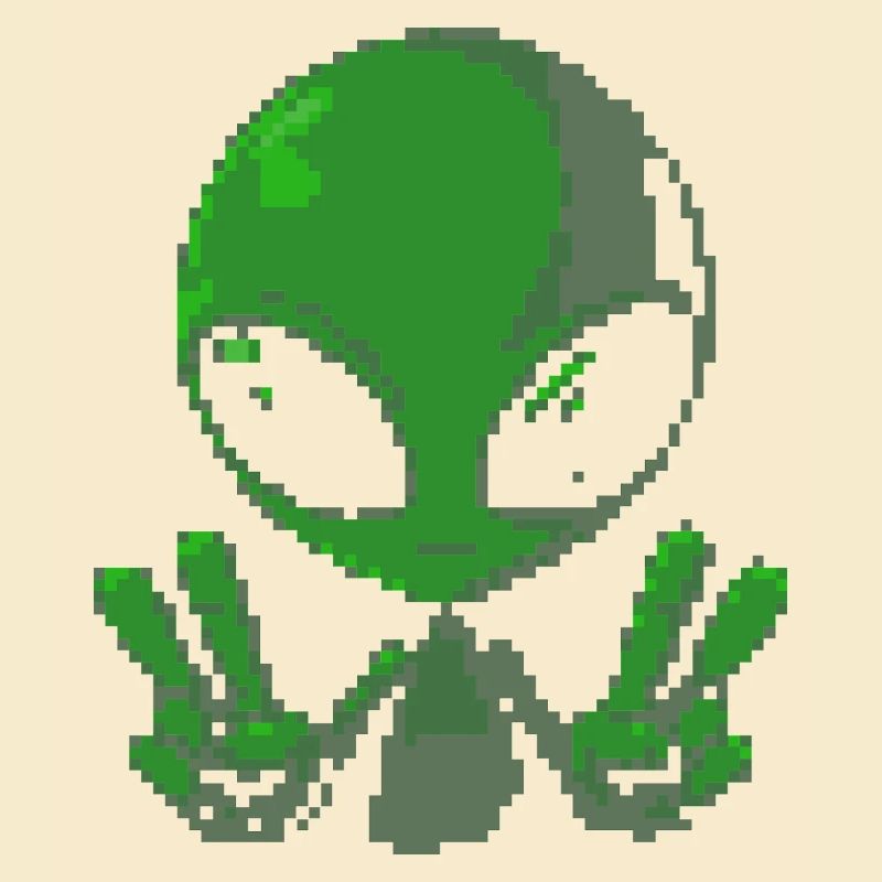 Pixel grünes Alien-Friedenszeichen