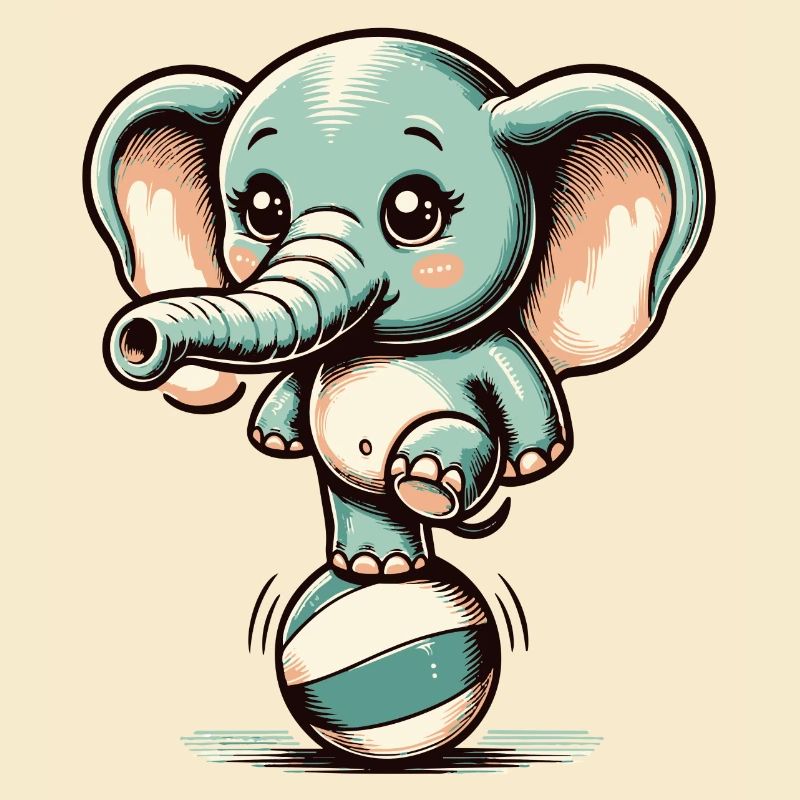 Éléphant de dessin animé mignon sur ballon d’exercice