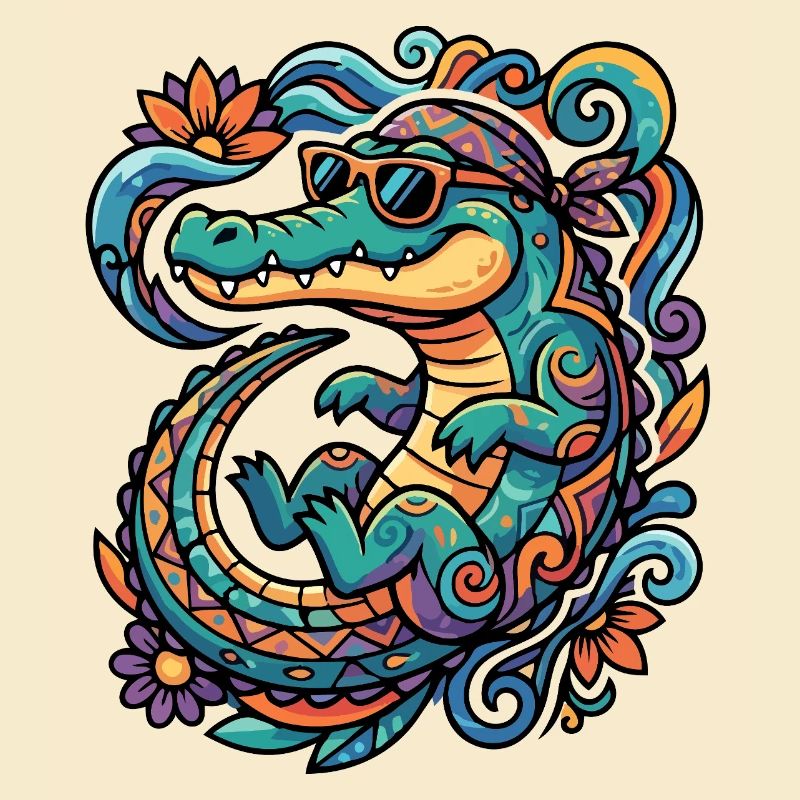 Retro Crocodile Creative Tropics Pattern Summery