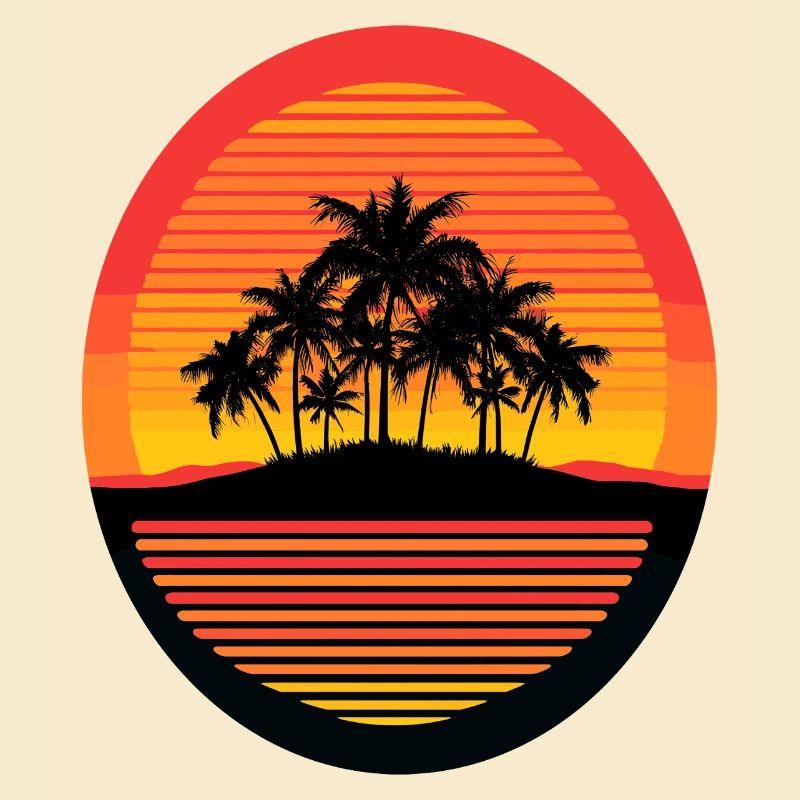 Sunset Island Palm Trees Silhouette