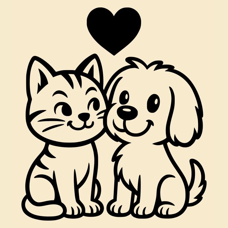 Chien mignon et chat mignon avec coeur