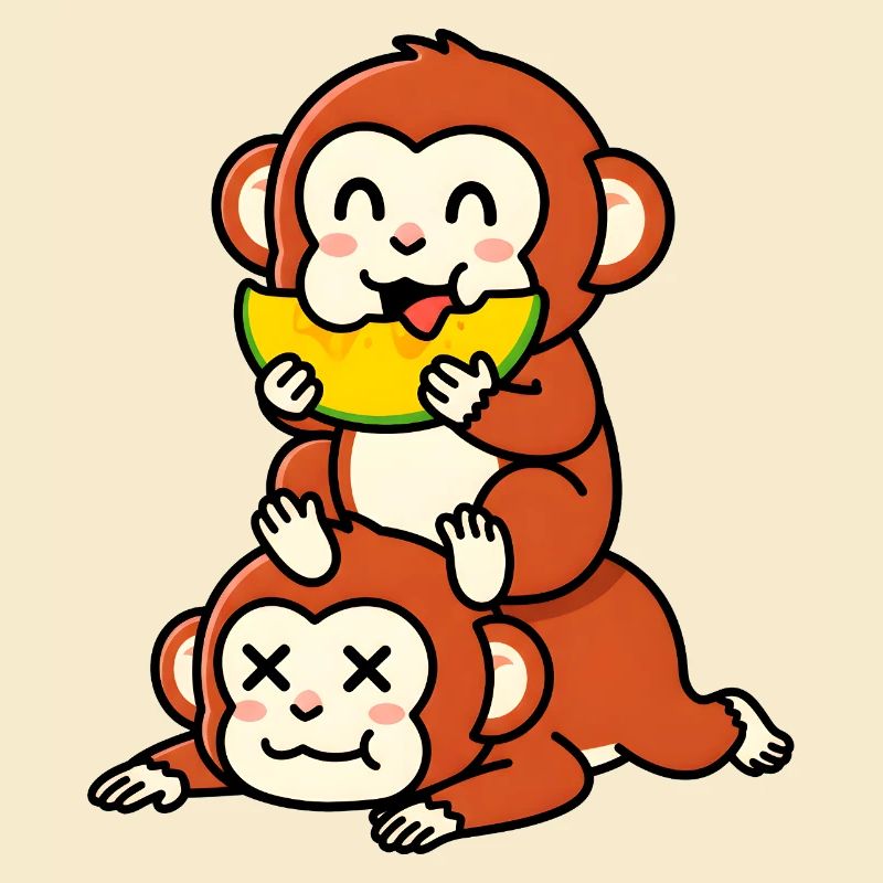 Singe espiègle mangeant de la pastèque sur un ami