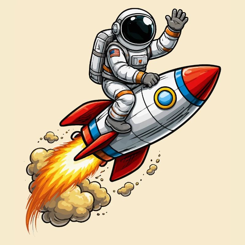 Astronaut on Rocket Cartoon