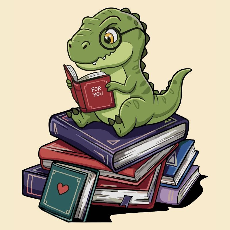 Bücherwurm T-Rex Dinosaurier liest Bücher Kunst