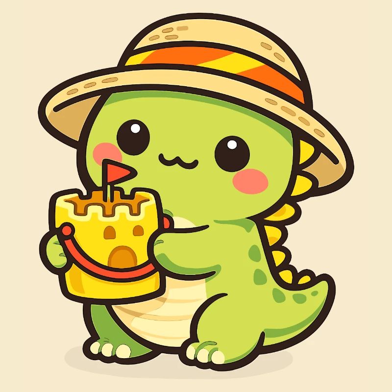 Kawaii Dino with Cake Hat