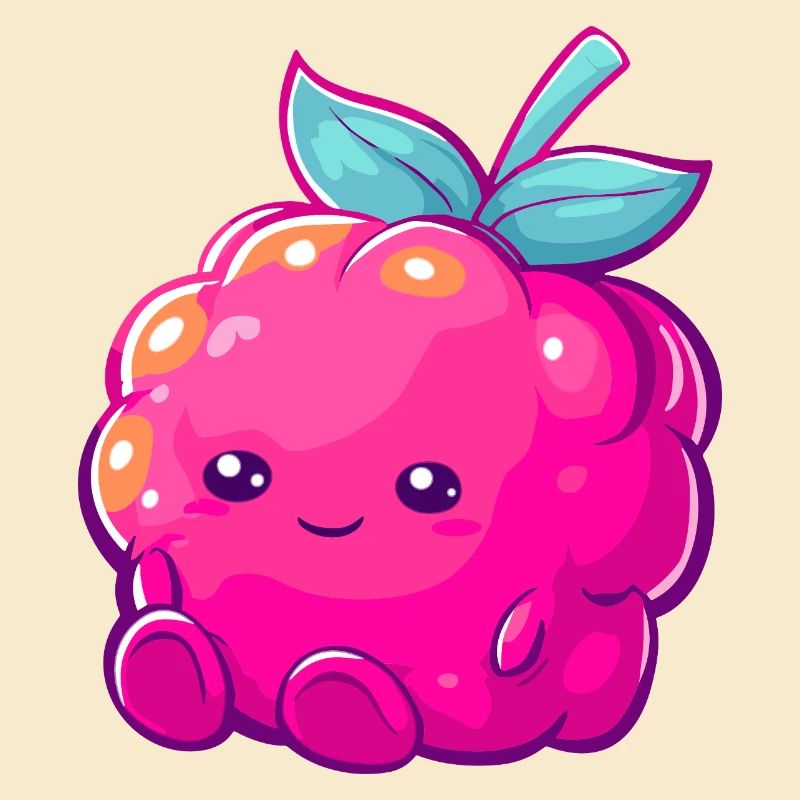 Cuddly raspberry kawaii fruit illustration