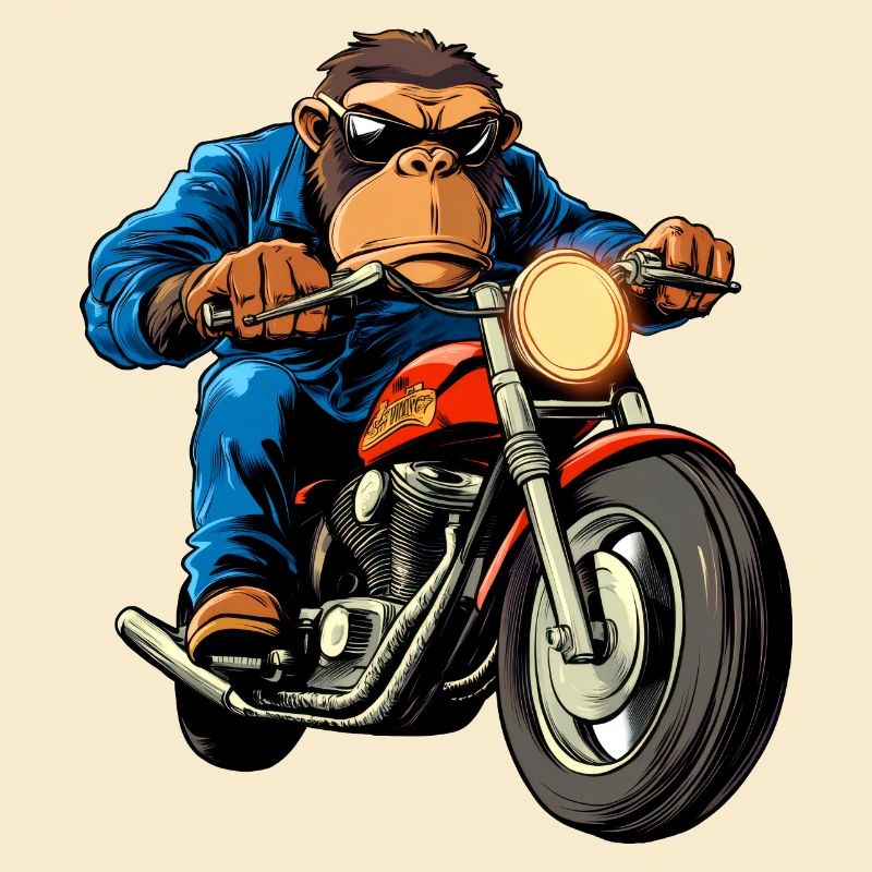 Motorradfahrer Affe