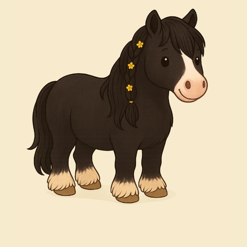 Black Tinker mare Katy with floral braid