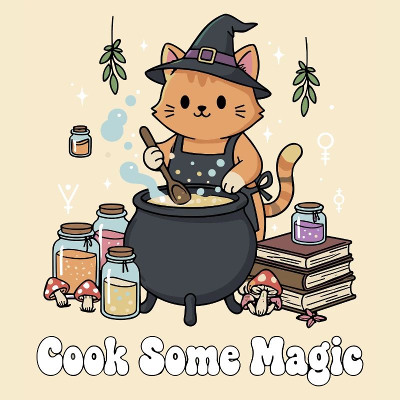 Le sorcier chat au chaudron