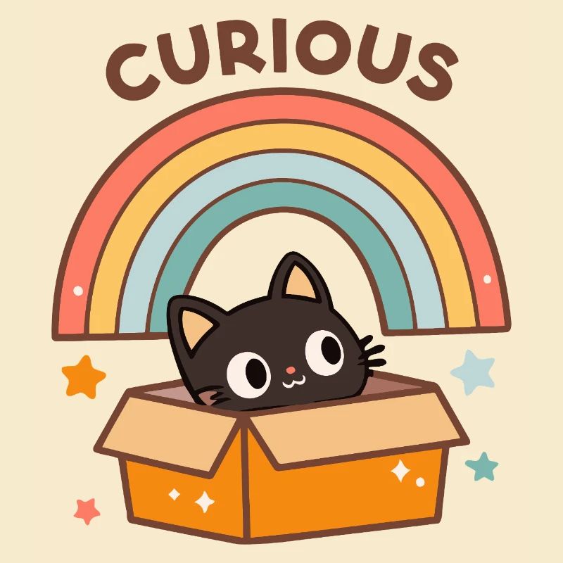 Neugierige Katze in Regenbogenkarton