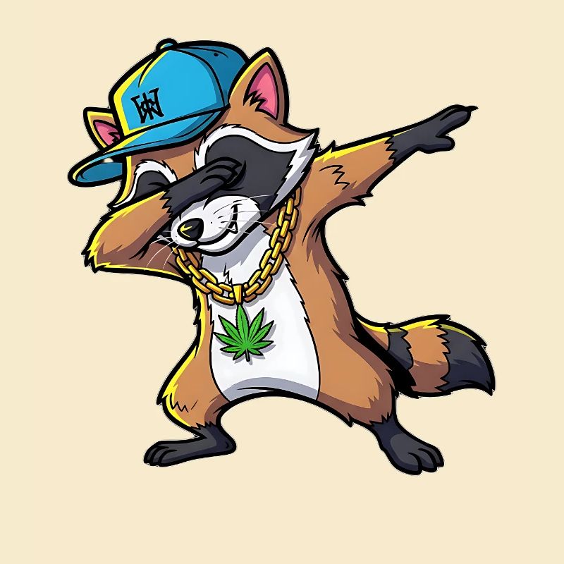 Dabbing Waschbär mit Hanfblatt