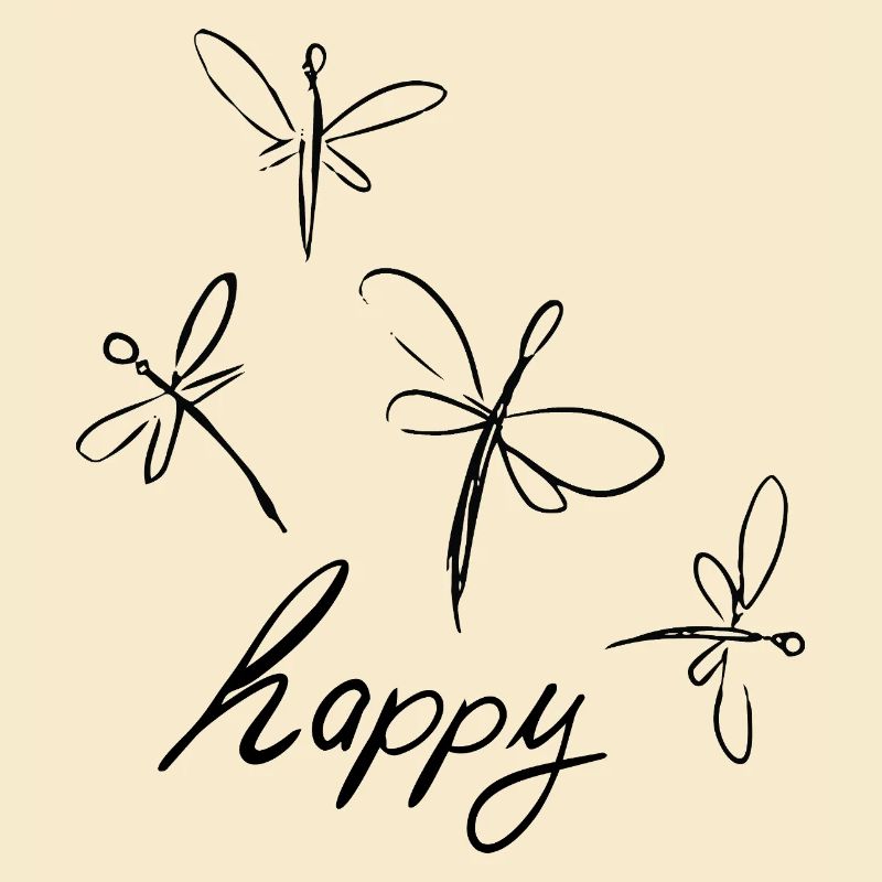 Dessin de libellule avec - lettrage heureux -