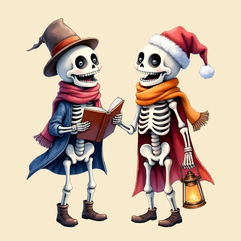 Christmas Skeletons with Hat and Book