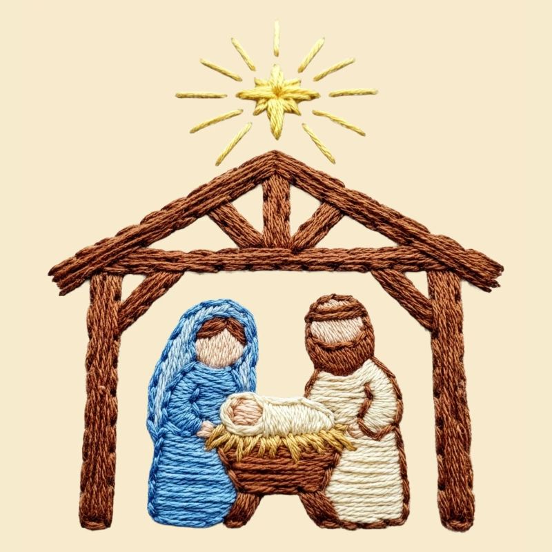 Crèche brodée – histoire de Noël (imprimée)