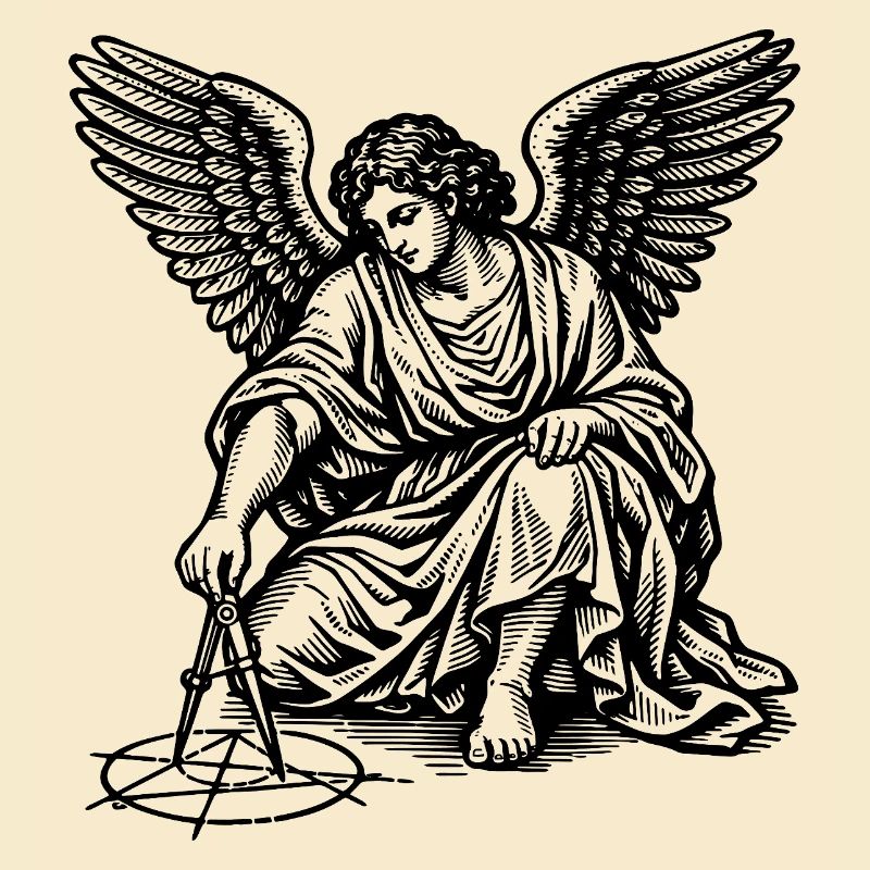 angel drawing geometric figures with compasses