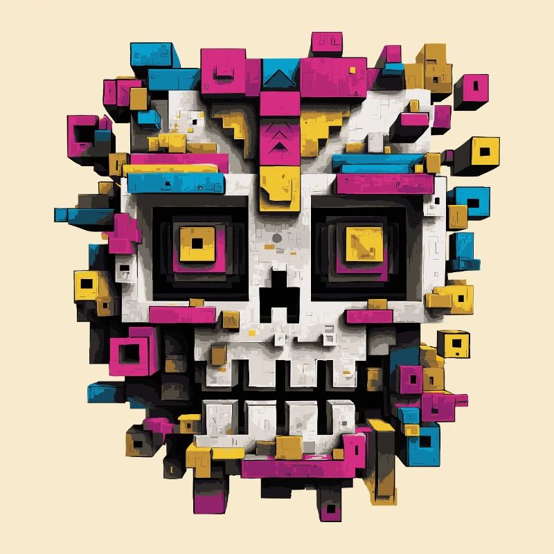 Geometric Skull – Colorful Pixel Art