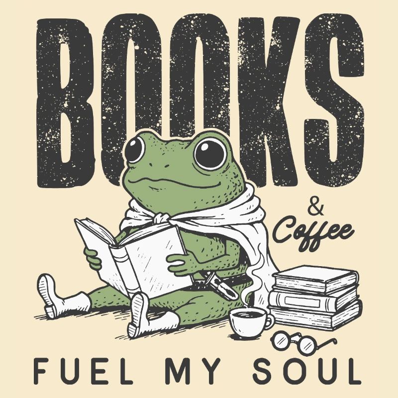 Frosch liest Buch mit Kaffee Bücherwurm Lesen