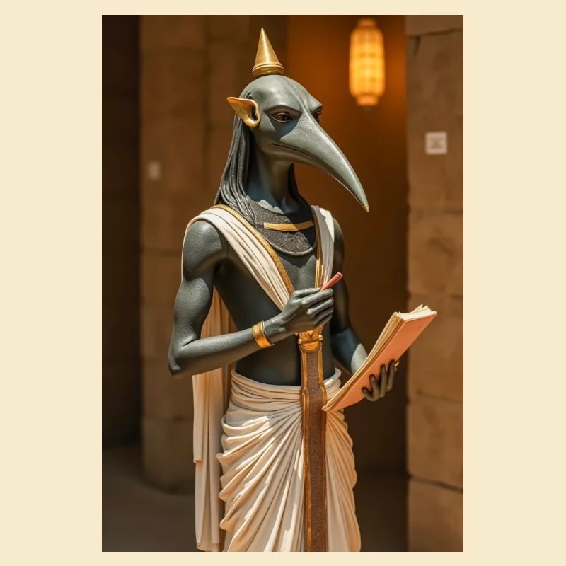 Thoth, ibis-headed god, holding a scroll in an anc