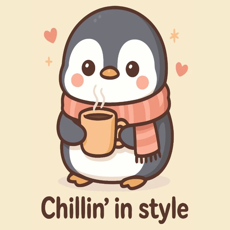 Pingouin mignon avec du café