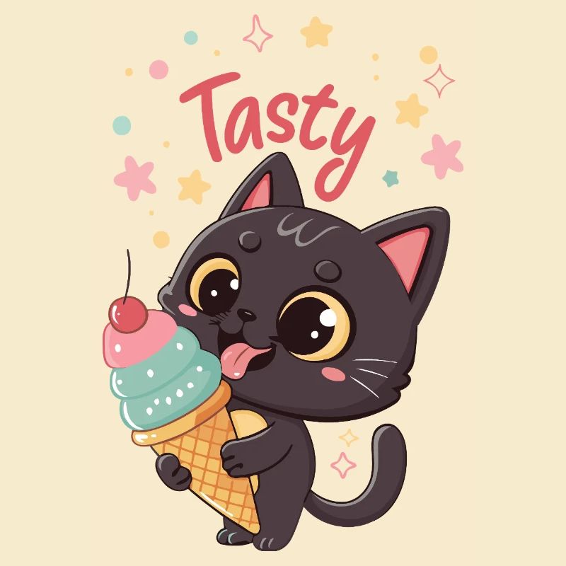 Chat gourmand et crème glacée