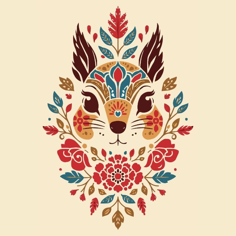 Floral Squirrel Head Folk Art