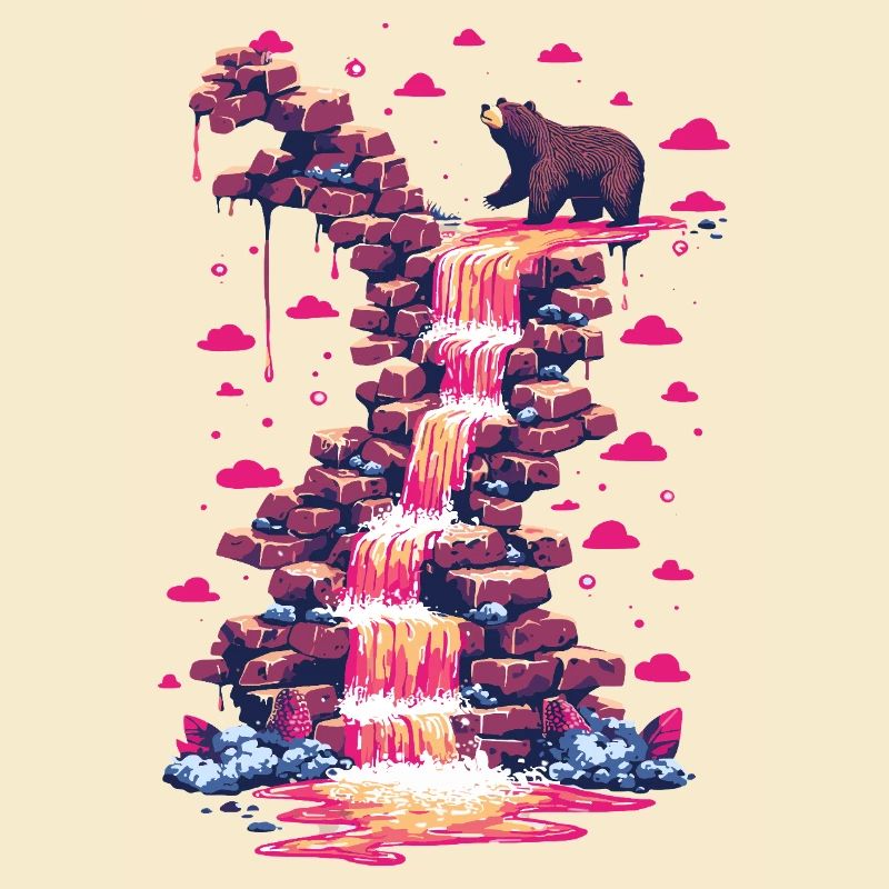 Pink waterfall with bear light