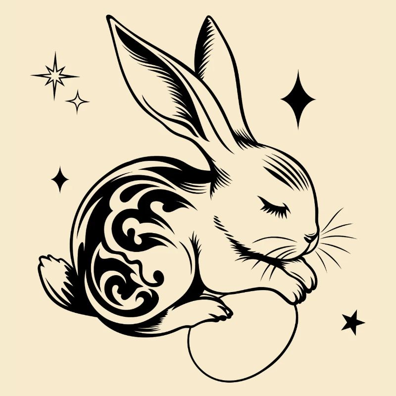 Sleeping Easter Bunny with Tribal and Eggs