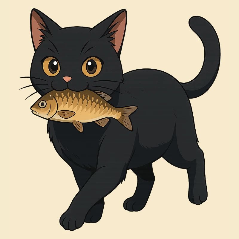 Chat avec poisson Illustration Design
