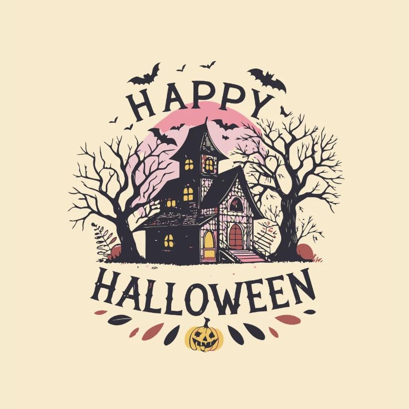 Maison hantée pastel sous lune
