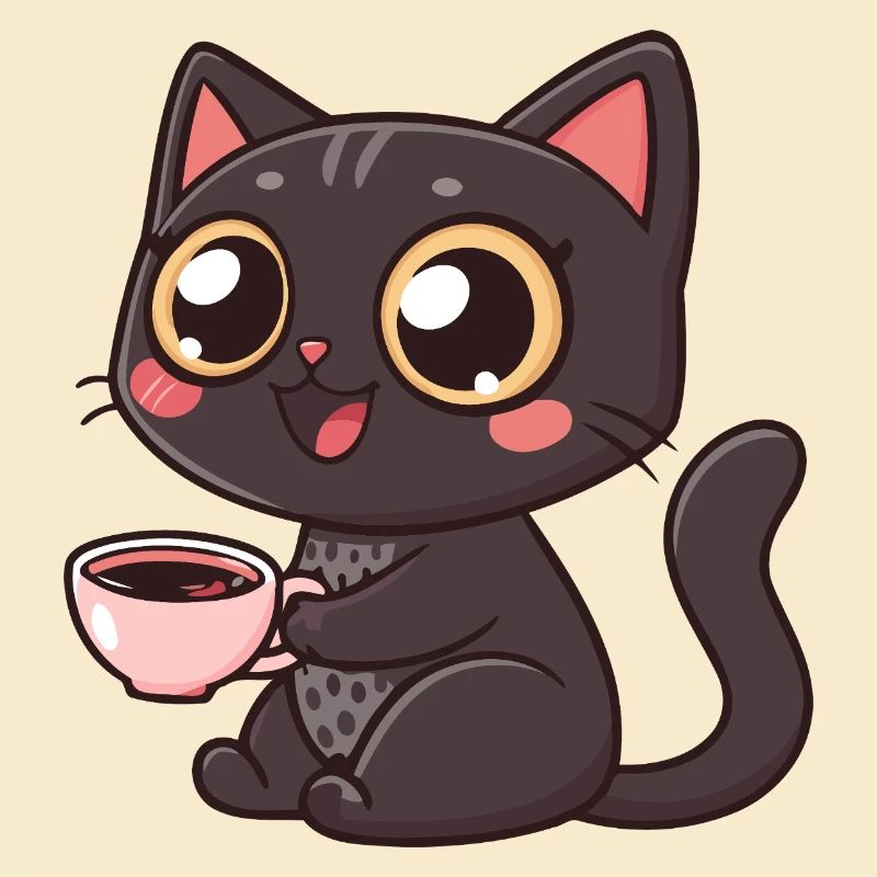 Kawaii Café mit schwarzer Katze