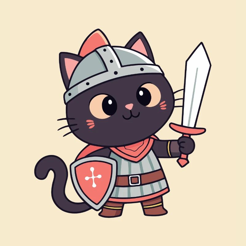 Chat Chevalier: épée et écu mignon