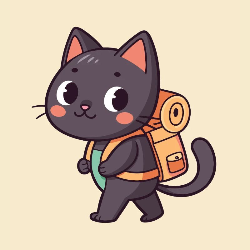 Entdeckerkatze mit orangefarbenem Rucksack