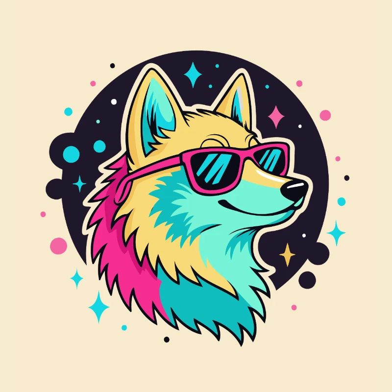 Neon Wolf with Cool Glasses