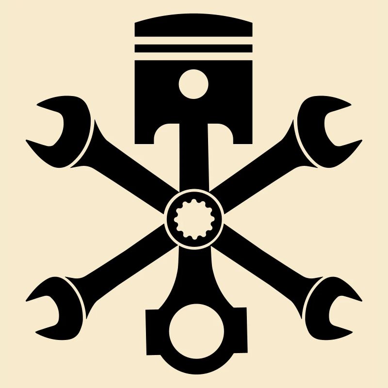 Engine piston screw wrench emblem crossed