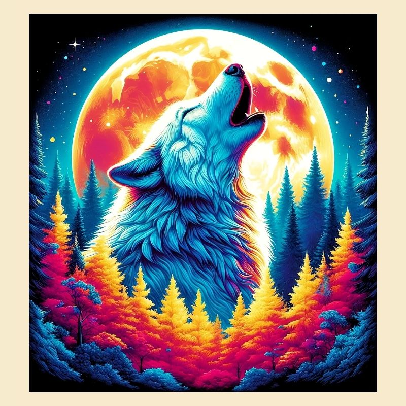 Wolf heult den Mond an