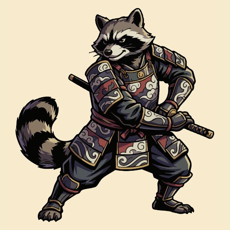 Waschbär Samurai mit Katana