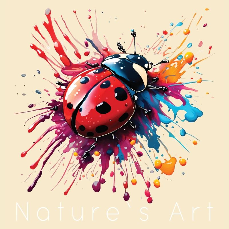 Conception de coccinelle colorée, art de la nature, texte blanc