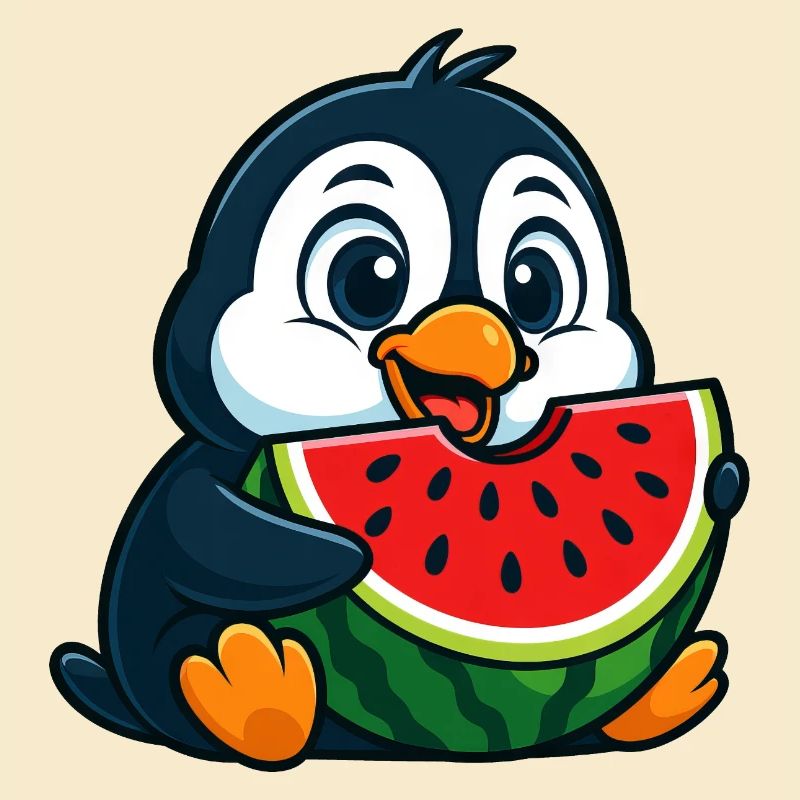 pingouin mignon avec pastèque dessin animé fruit arctique