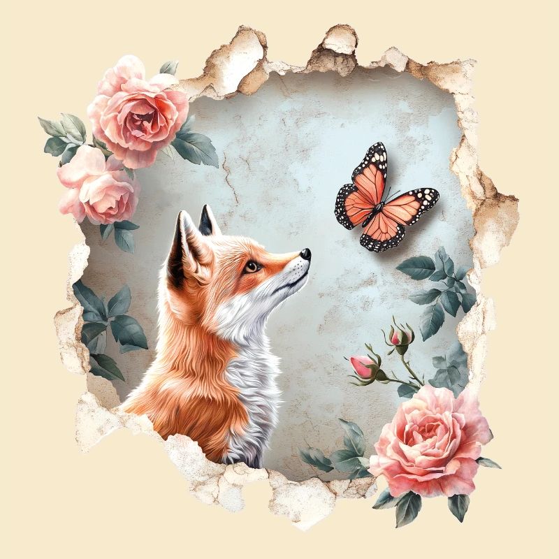 Fuchs mit Schmetterling