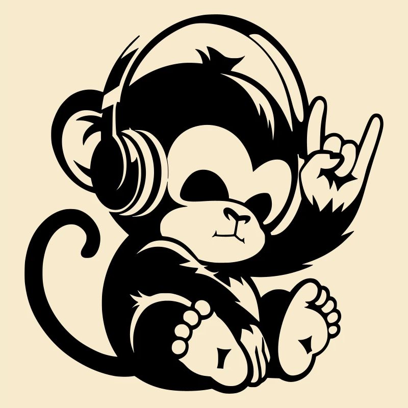 Singe de pierre avec écouteurs et signe de la main de pierre