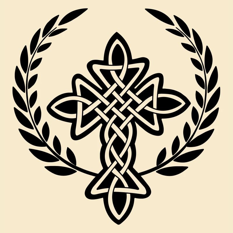 Celtic cross logo in laurel wreath