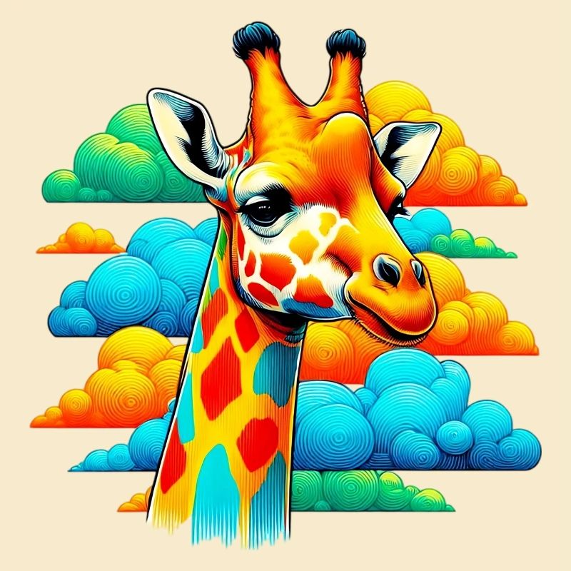 Giraffe with head in cloud clouds