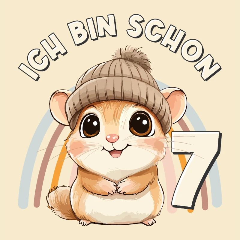 7. Geburtstag Hamster Regenbogen Süß Niedlich